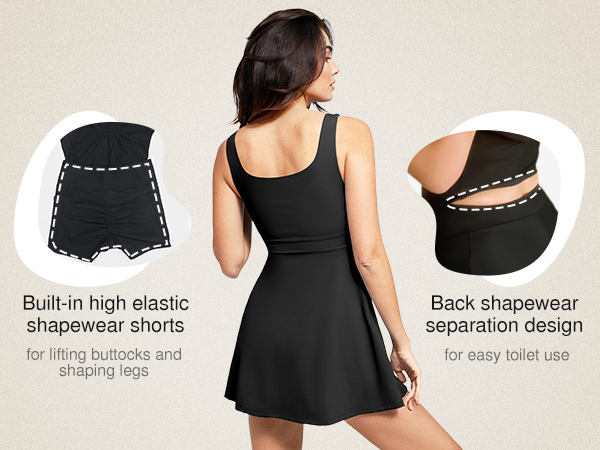 Shapewear Dress For Women Active Dresses With Shorts Mini Dress Square Neck Skort Dress