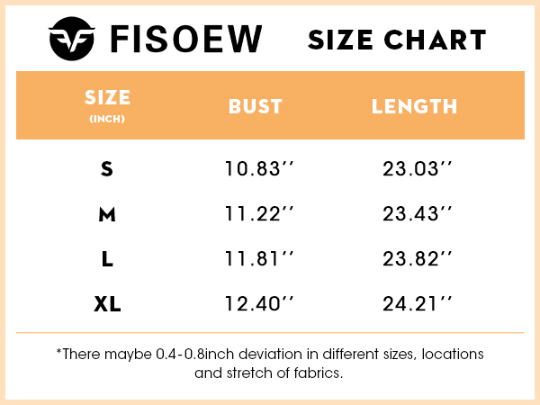 Fisoew Standard Size Chart