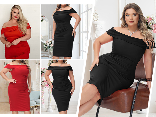 black off the shoulder cocktail dress plus size