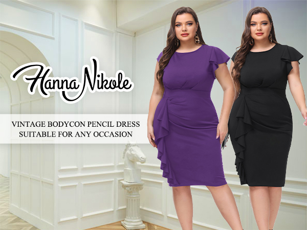 Womens Vintage Ruffle Sleeves Cocktail Party Pencil Dress