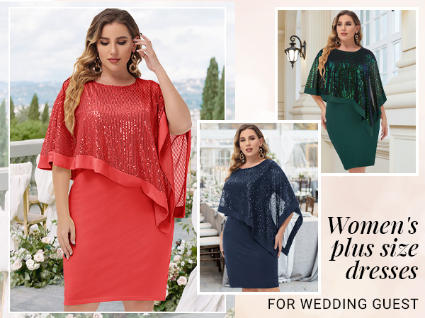 Women''s Plus Size Chiffon Ruffle Flattering Cape Dress