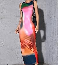 Milumia Women''s Tie Dye Split Thigh Long Tank Dress Sleeveless Bodycon Maxi Dresses