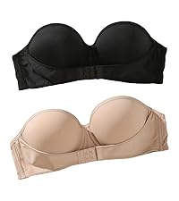 Women&#39;s 2 Piece Strapless Bandeau Bra Underwire Front Closure Invisible Bras