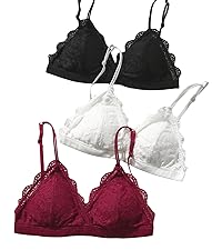 Milumia Women''s 3 Pack Sexy Lace Triangle Bralettes Padded Wireless Comfort Everyday Bras Top Set