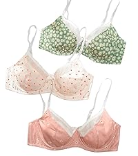 Milumia Women''s 3 Pack Ditsy Floral Demi Push Up Bras Adjustable Strap Underwire Bras