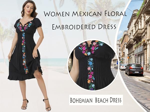 bohemian dress for women black