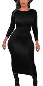  Mokoru Women''s Casual Bodycon Long Sleeve Sexy Tight Club Party Midi Pencil Dresses 