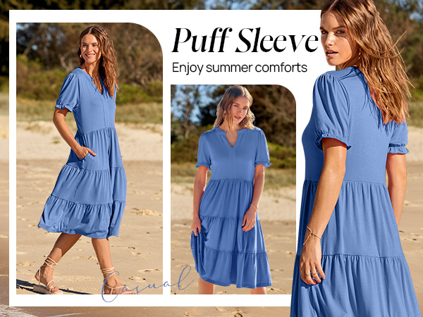 Women V Neck Solid Color Ruffle Dress