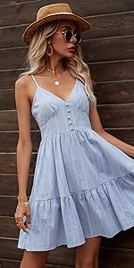 Milumia Women''s Boho Spaghetti Strap Shirred Back High Waist Ruffle Hem Cami Dress