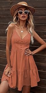 Milumia Women''s Boho Spaghetti Strap Shirred Back High Waist Ruffle Hem Cami Dress