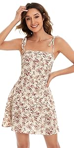 Ditsy Floral Tie Shoulder Shirred Back Sleeveless Flare Short Dress