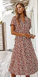 Milumia Women''s Button Front Drawstring High Waist Short Sleeve A Line Midi Dress