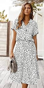 Milumia Women''s Button Front Drawstring High Waist Short Sleeve A Line Midi Dress