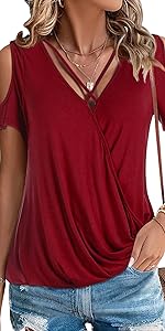 wrap v neck tops for women sexy casual