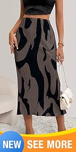 2024 Summer High Waist Graphic Print A Line Pleated Long Skirts for Women Trendy Plisse Midi Skirt