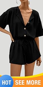 Oversized Summer Short Rompers for Women Dressy 2024 Elastic Waist Casual One Piece Jumpsuits