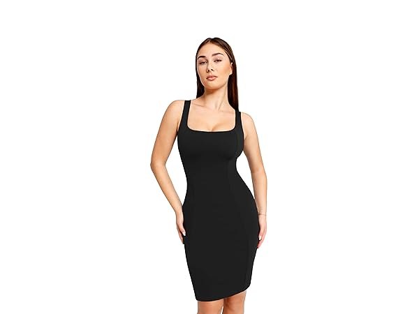 Work Dress for Women Square Neck Sleeveless Dress Built-in Shapewear