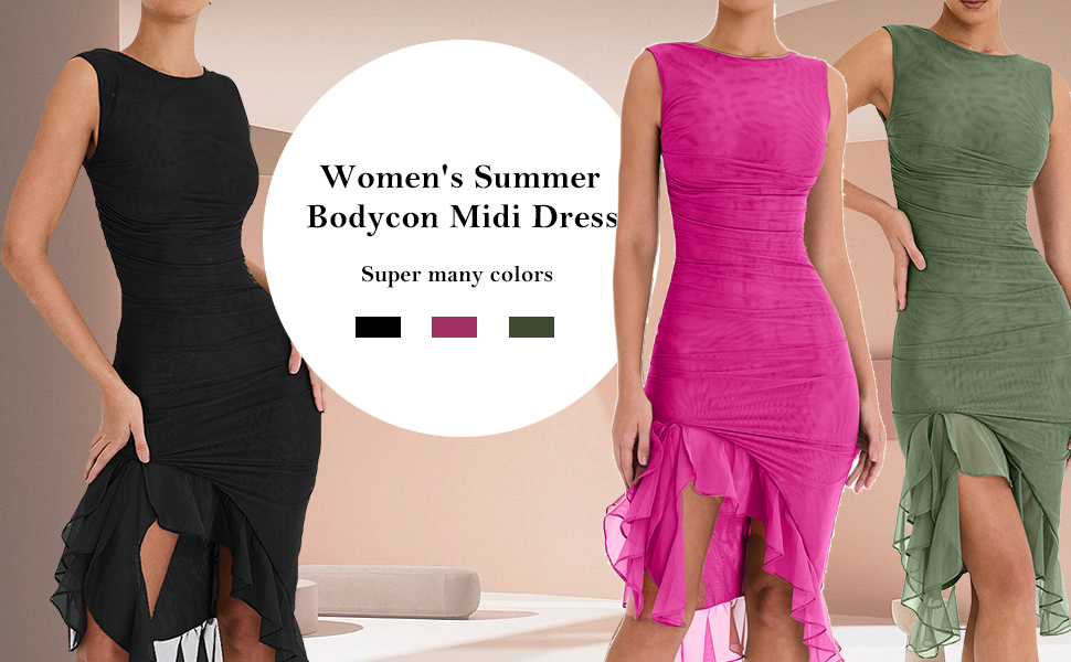 women ruffle midi dress