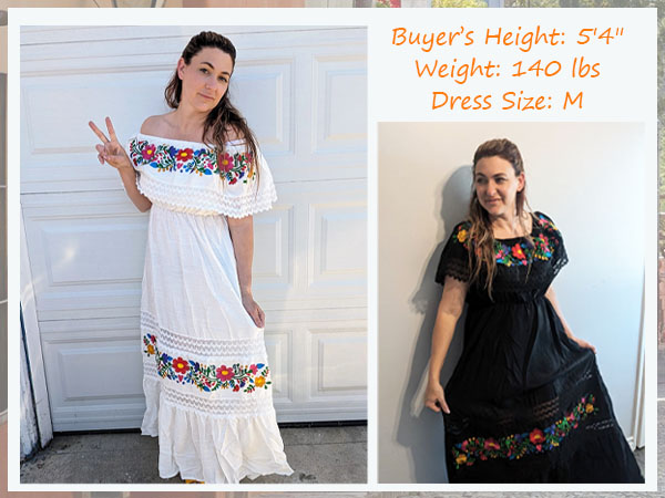 Mexican Dress for Women Floral Embroidery Maxi Off-Shoulder