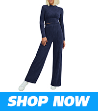 long sleeve crewneck crop tops high waist wide leg pants womens two piece sets two piece outfits