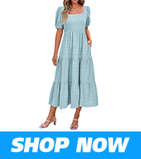 square neck puff sleeve flowy dress for women summer midi dress for women casual