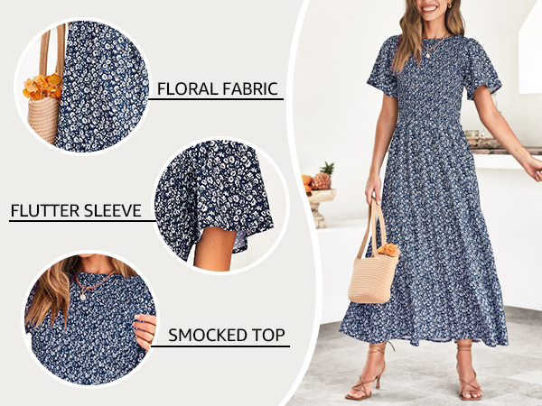 short sleeve maternity dress summer tieted maxi dress for women smocked dress floral dress for women