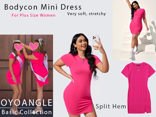  Plus Size Casual Short Sleeve Round Neck Split T-Shirt Dress Summer Short Dress bodycon mini dress