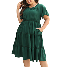  Nemidor Womens Casual Plus Size Short Sleeve Layered Swing Summer Midi Dress