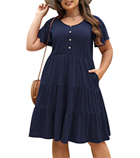  Nemidor Womens Loose Plus Size Short Sleeve Button Tiered Swing Dress