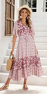 womens Summer Floral Dress Casual Flowy Midi Dress