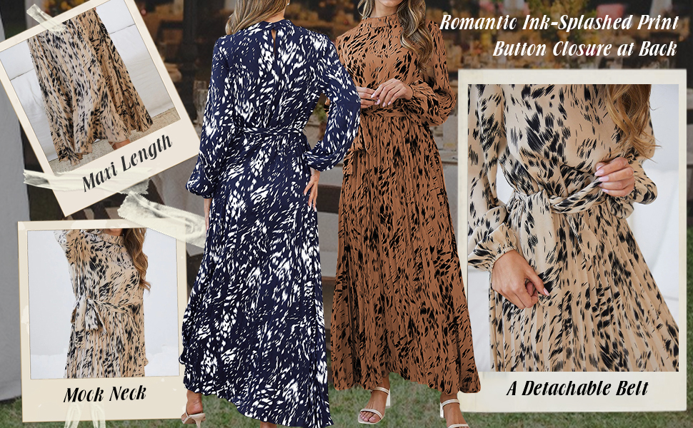 Formal Dresses for Women Long Sleeve Fall Spring Maxi Dress with Belt