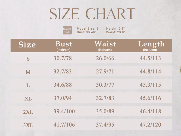 size chart for summer dress