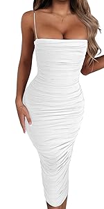 Women''s Sexy Bodycon Summer Sleeveless Spaghetti Straps Ruched Casual Club Party Long Dress