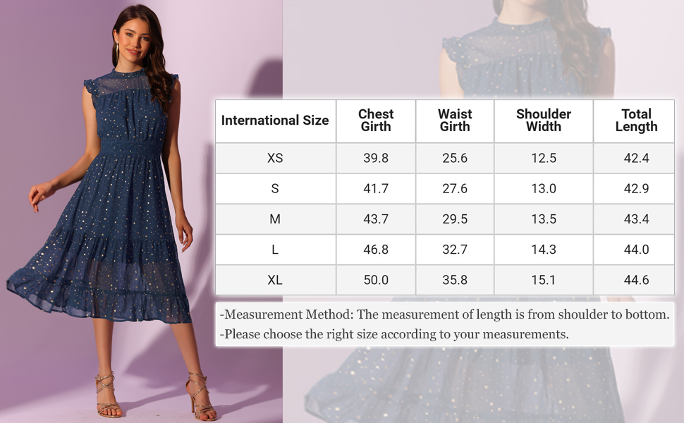 Casual Chiffon Dress for Women''s Sleeveless Smocked Waist Gilding Metallic Stars Party Dresses