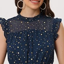 Casual Chiffon Dress for Women''s Sleeveless Smocked Waist Gilding Metallic Stars Party Dresses