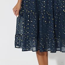 Casual Chiffon Dress for Women''s Sleeveless Smocked Waist Gilding Metallic Stars Party Dresses