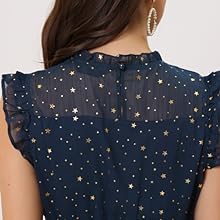 Casual Chiffon Dress for Women''s Sleeveless Smocked Waist Gilding Metallic Stars Party Dresses