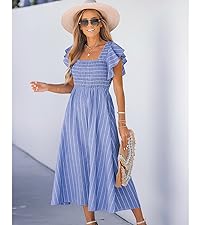 square neck stripes long midi dress