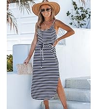 scoop neck stripes midi dress sleeveless dress