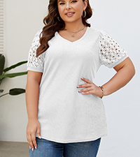 plus size waffle tops for women v neck lace sleeve tunic shirts