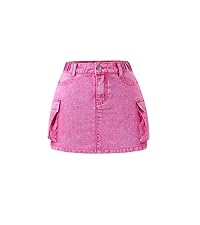 WDIRARA Girl''s High Elastic Waist A Line Bodycon Skirt Casual Denim Skirts with Pockets