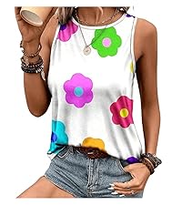 Women''s Floral Print Round Neck Sleeveless Tank Tops Summer Casual Tee Shirts