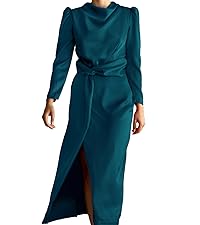 Duigluw Women Long Sleeve Cowl Neck Wedding Guest Cocktail Party Bodycon Maxi Dres