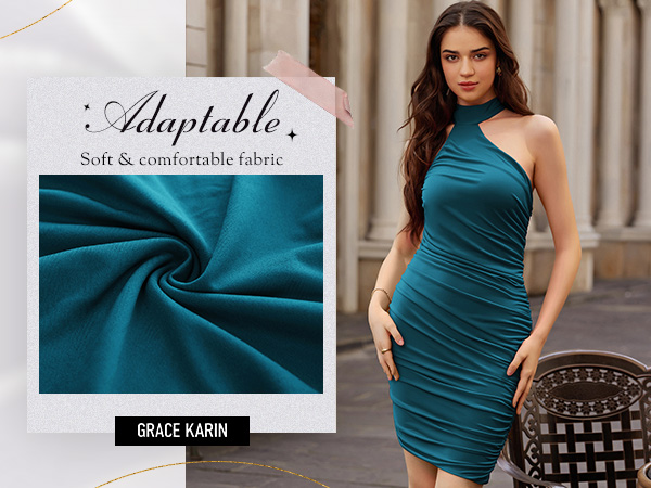 GRACE KARIN 2024 NEW RUCHED BODYCON COCKTAIL DRESS