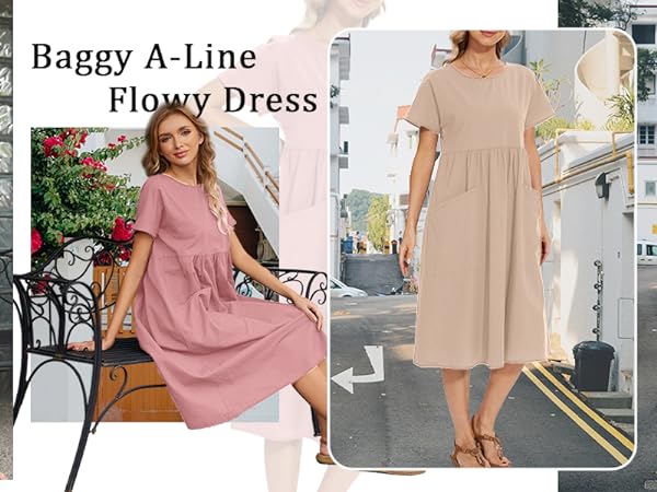 Summer Cotton Short Sleeve Midi Dress