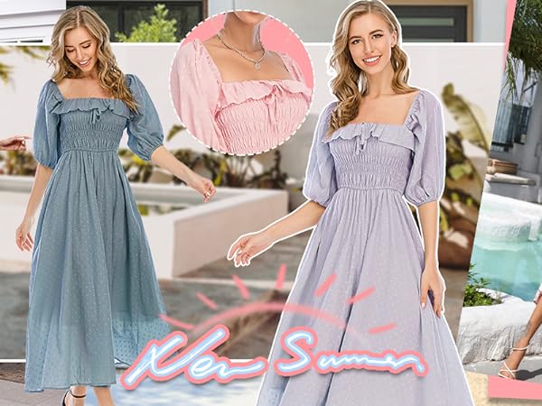 Women Summer Half Sleeve Cotton Ruffled Vintage Elegant Backless A Line Flowy Long Dresses