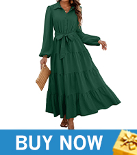 puff long sleeve v neck button up high waist with belt long maxi flowy dresses for women