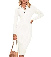 V Neck Ribbed Sweater Dress