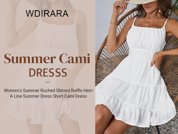 Women''s Summer Floral Print Ruched Shirred Ruffle Hem A Line Summer Dress Short Cami Dress