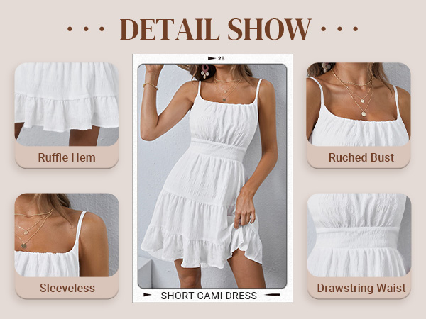 Women''s Summer Textured Ruched Shirred Ruffle Hem A Line Dress High Waist Short Cami Dress